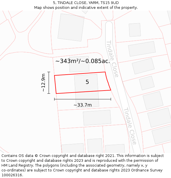 5, TINDALE CLOSE, YARM, TS15 9UD: Plot and title map