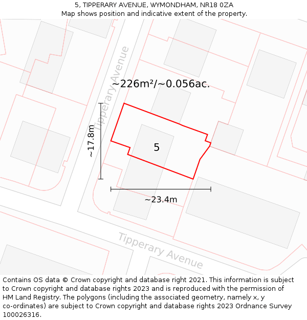 5, TIPPERARY AVENUE, WYMONDHAM, NR18 0ZA: Plot and title map