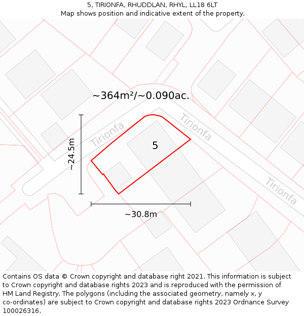 5, TIRIONFA, RHUDDLAN, RHYL, LL18 6LT: Plot and title map