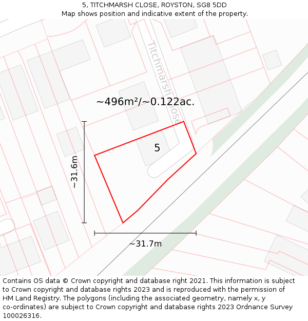 5, TITCHMARSH CLOSE, ROYSTON, SG8 5DD: Plot and title map