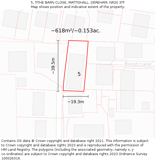 5, TITHE BARN CLOSE, MATTISHALL, DEREHAM, NR20 3TF: Plot and title map