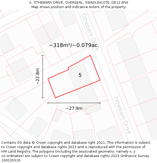 5, TITHEBARN DRIVE, OVERSEAL, SWADLINCOTE, DE12 6NX: Plot and title map