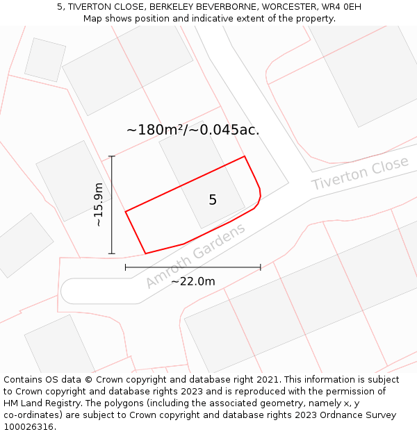 5, TIVERTON CLOSE, BERKELEY BEVERBORNE, WORCESTER, WR4 0EH: Plot and title map