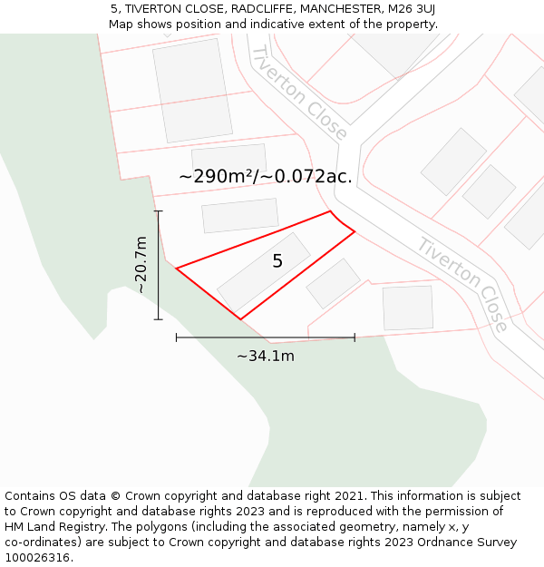 5, TIVERTON CLOSE, RADCLIFFE, MANCHESTER, M26 3UJ: Plot and title map