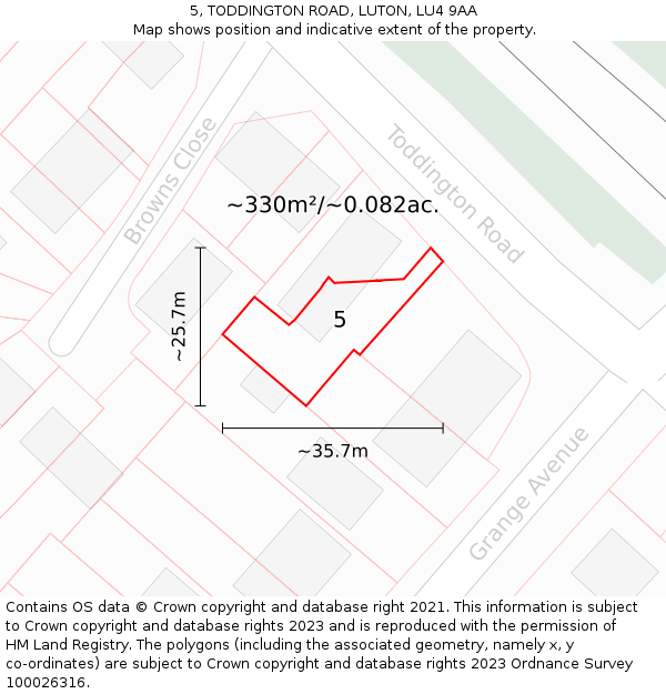 5, TODDINGTON ROAD, LUTON, LU4 9AA: Plot and title map