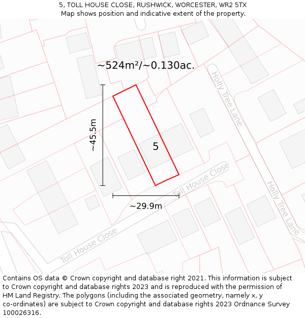 5, TOLL HOUSE CLOSE, RUSHWICK, WORCESTER, WR2 5TX: Plot and title map