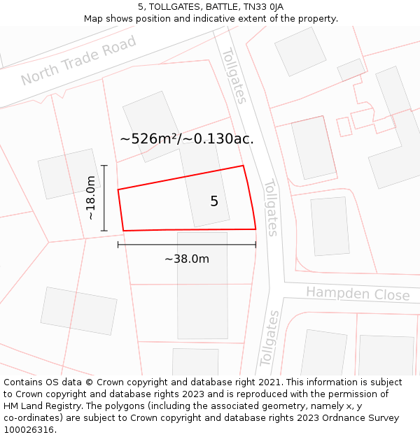 5, TOLLGATES, BATTLE, TN33 0JA: Plot and title map