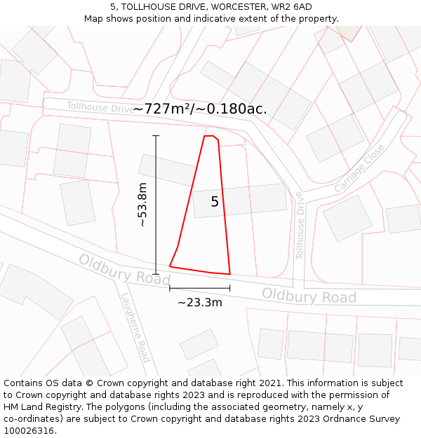 5, TOLLHOUSE DRIVE, WORCESTER, WR2 6AD: Plot and title map