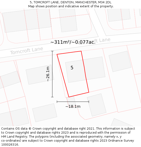 5, TOMCROFT LANE, DENTON, MANCHESTER, M34 2DL: Plot and title map