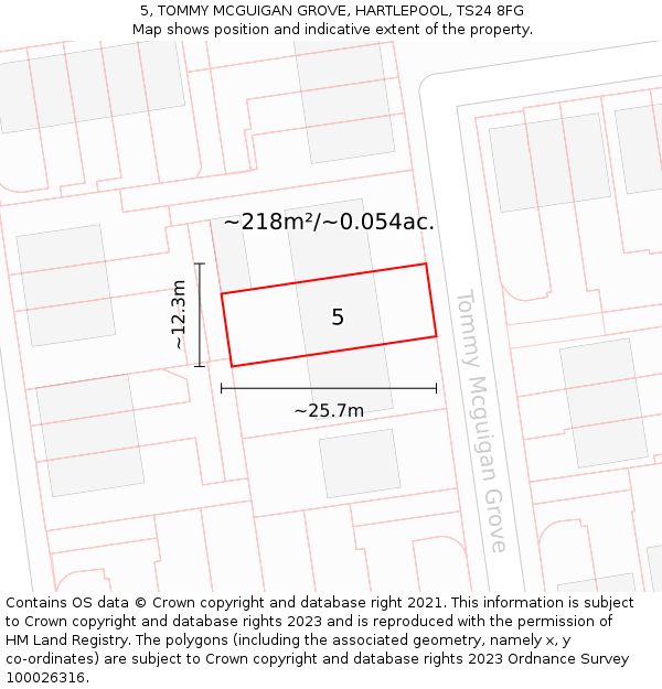5, TOMMY MCGUIGAN GROVE, HARTLEPOOL, TS24 8FG: Plot and title map