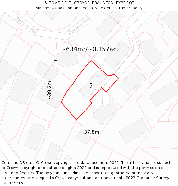 5, TOMS FIELD, CROYDE, BRAUNTON, EX33 1QT: Plot and title map