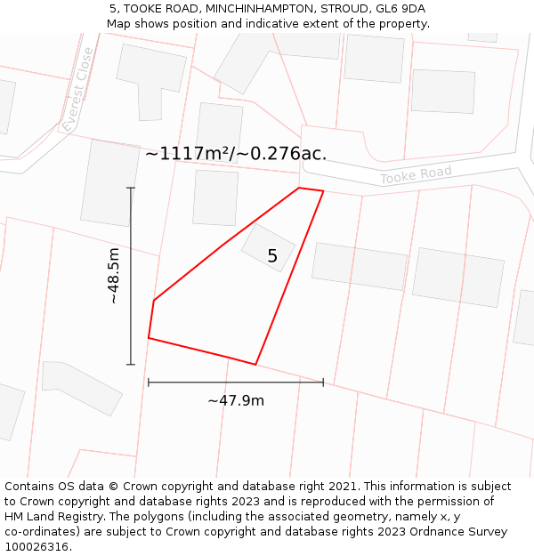 5, TOOKE ROAD, MINCHINHAMPTON, STROUD, GL6 9DA: Plot and title map