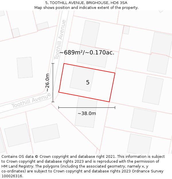 5, TOOTHILL AVENUE, BRIGHOUSE, HD6 3SA: Plot and title map
