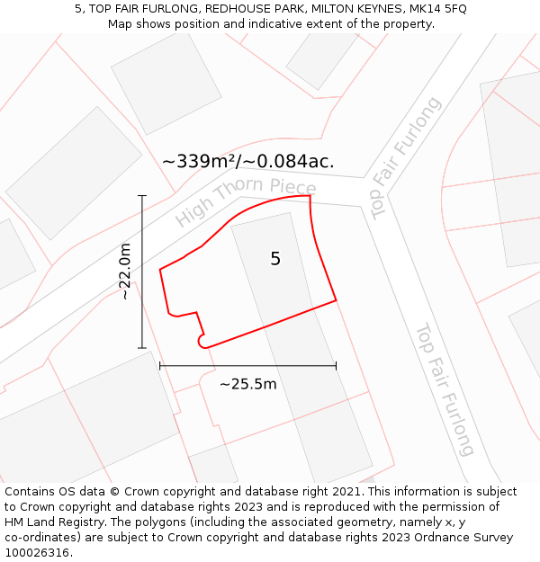 5, TOP FAIR FURLONG, REDHOUSE PARK, MILTON KEYNES, MK14 5FQ: Plot and title map