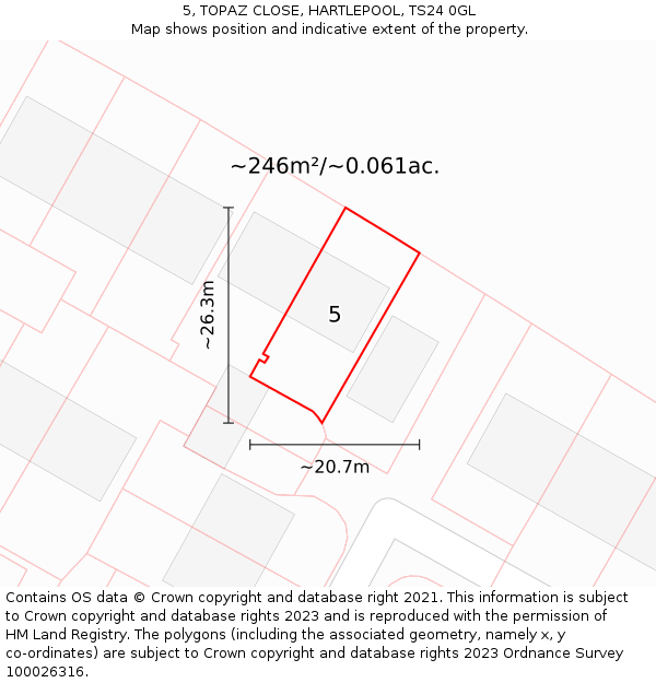 5, TOPAZ CLOSE, HARTLEPOOL, TS24 0GL: Plot and title map