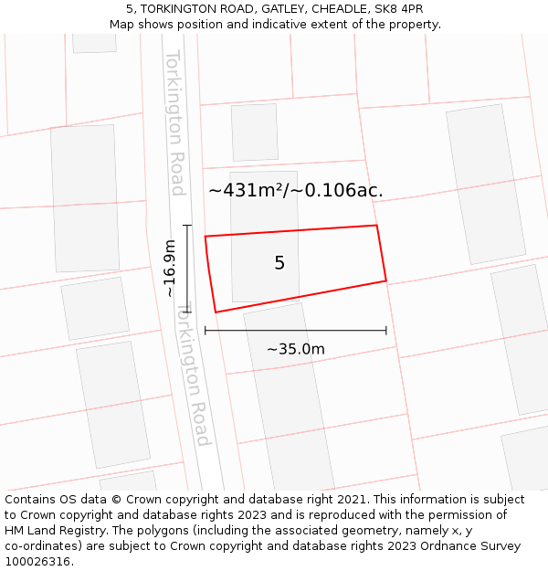 5, TORKINGTON ROAD, GATLEY, CHEADLE, SK8 4PR: Plot and title map