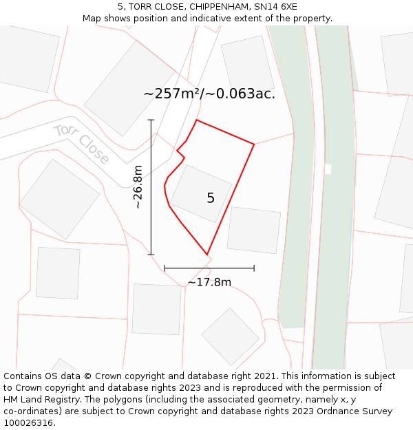 5, TORR CLOSE, CHIPPENHAM, SN14 6XE: Plot and title map