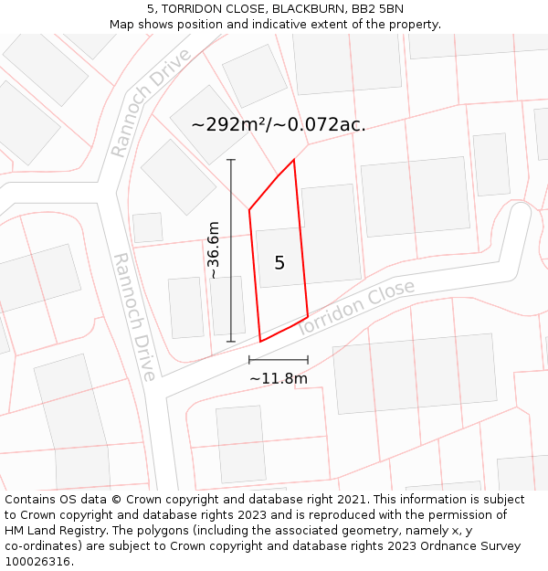 5, TORRIDON CLOSE, BLACKBURN, BB2 5BN: Plot and title map
