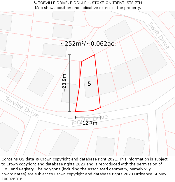 5, TORVILLE DRIVE, BIDDULPH, STOKE-ON-TRENT, ST8 7TH: Plot and title map