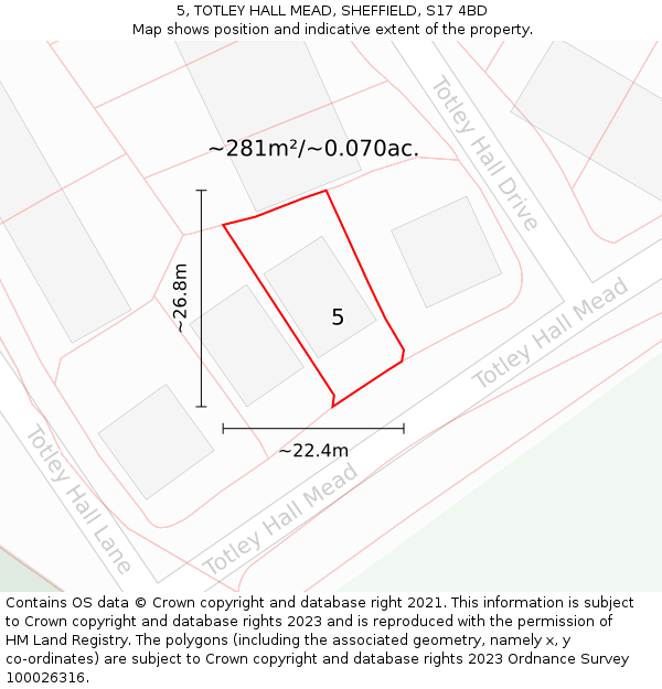 5, TOTLEY HALL MEAD, SHEFFIELD, S17 4BD: Plot and title map