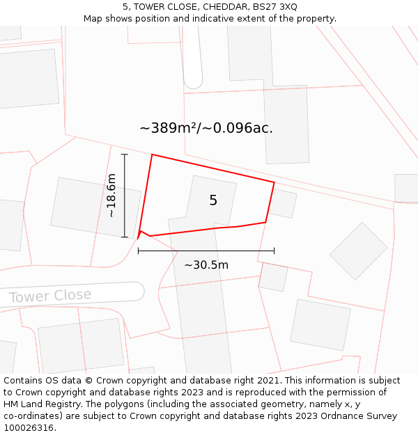 5, TOWER CLOSE, CHEDDAR, BS27 3XQ: Plot and title map