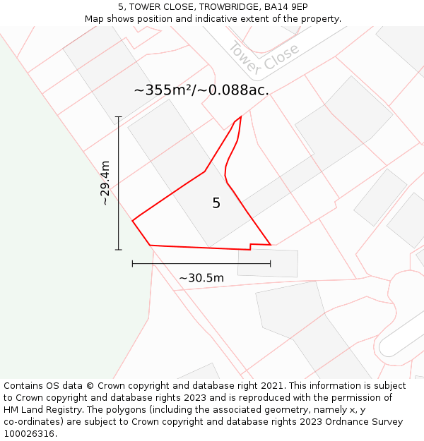 5, TOWER CLOSE, TROWBRIDGE, BA14 9EP: Plot and title map