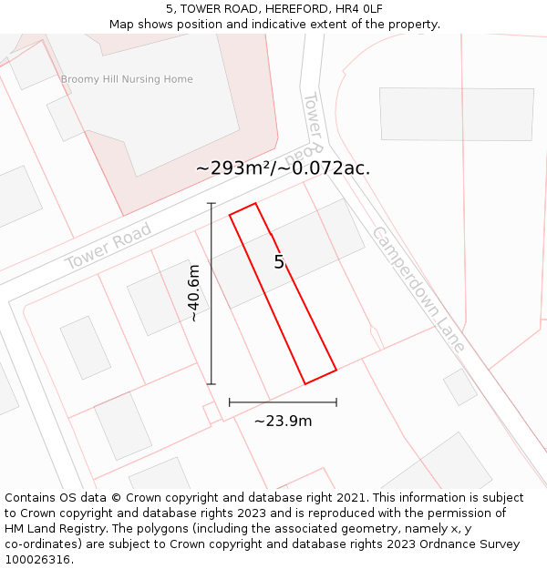 5, TOWER ROAD, HEREFORD, HR4 0LF: Plot and title map