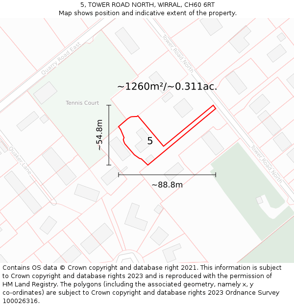 5, TOWER ROAD NORTH, WIRRAL, CH60 6RT: Plot and title map