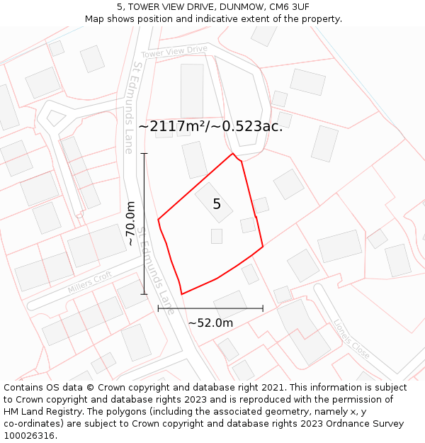 5, TOWER VIEW DRIVE, DUNMOW, CM6 3UF: Plot and title map