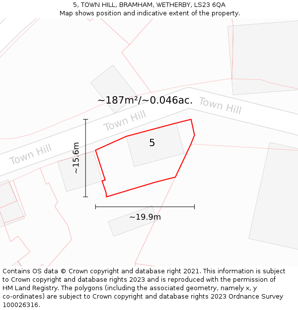 5, TOWN HILL, BRAMHAM, WETHERBY, LS23 6QA: Plot and title map
