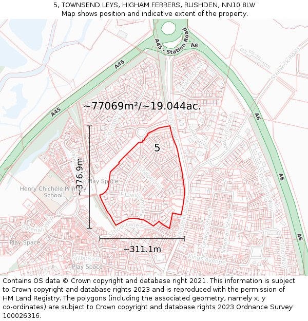 5, TOWNSEND LEYS, HIGHAM FERRERS, RUSHDEN, NN10 8LW: Plot and title map