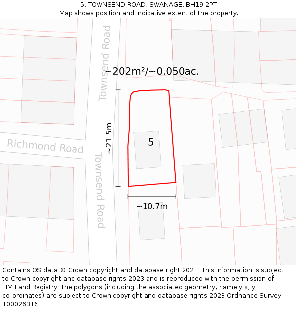 5, TOWNSEND ROAD, SWANAGE, BH19 2PT: Plot and title map