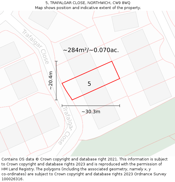 5, TRAFALGAR CLOSE, NORTHWICH, CW9 8WQ: Plot and title map