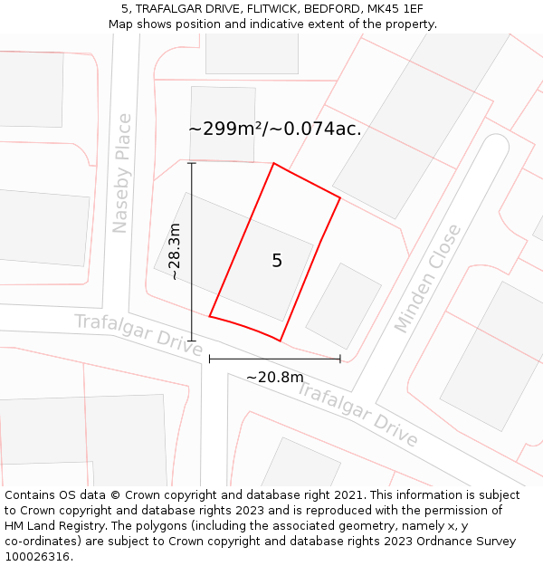 5, TRAFALGAR DRIVE, FLITWICK, BEDFORD, MK45 1EF: Plot and title map