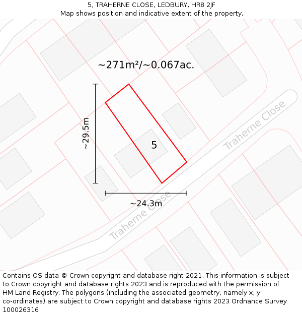 5, TRAHERNE CLOSE, LEDBURY, HR8 2JF: Plot and title map