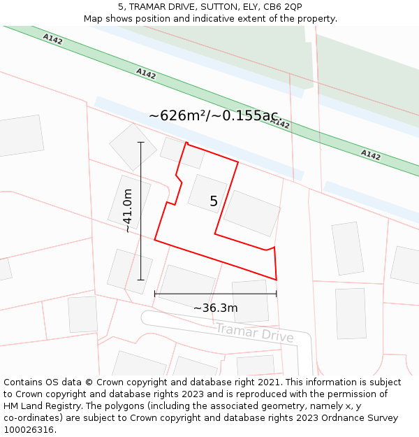 5, TRAMAR DRIVE, SUTTON, ELY, CB6 2QP: Plot and title map