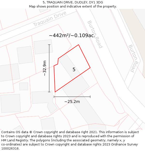 5, TRAQUAIN DRIVE, DUDLEY, DY1 3DG: Plot and title map