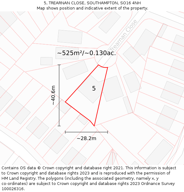 5, TREARNAN CLOSE, SOUTHAMPTON, SO16 4NH: Plot and title map