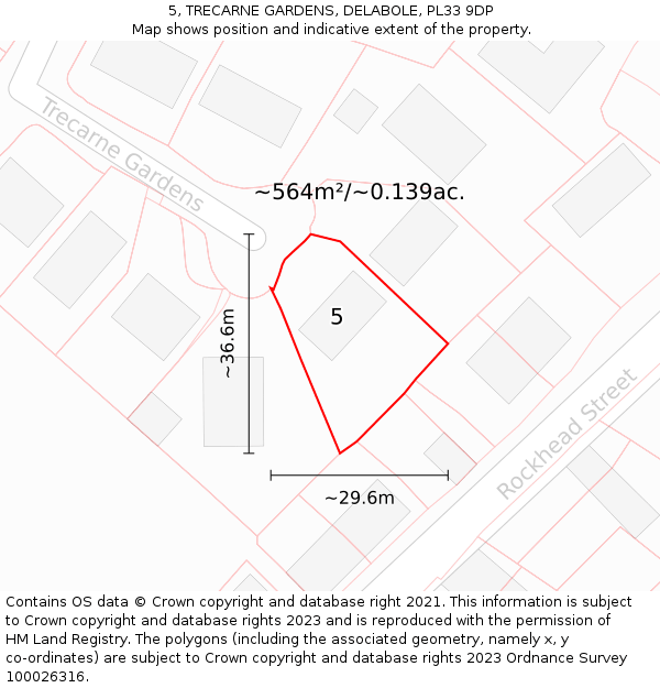 5, TRECARNE GARDENS, DELABOLE, PL33 9DP: Plot and title map