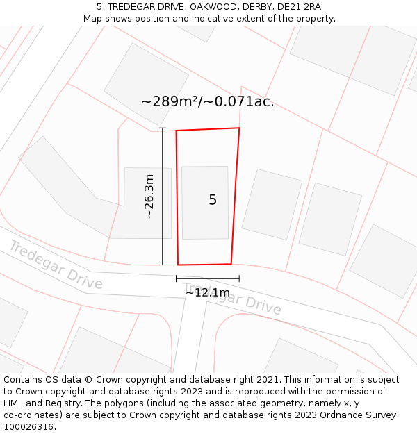 5, TREDEGAR DRIVE, OAKWOOD, DERBY, DE21 2RA: Plot and title map