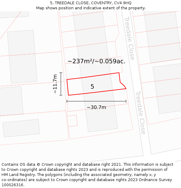 5, TREEDALE CLOSE, COVENTRY, CV4 9HQ: Plot and title map