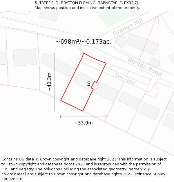 5, TREEFIELD, BRATTON FLEMING, BARNSTAPLE, EX32 7JL: Plot and title map