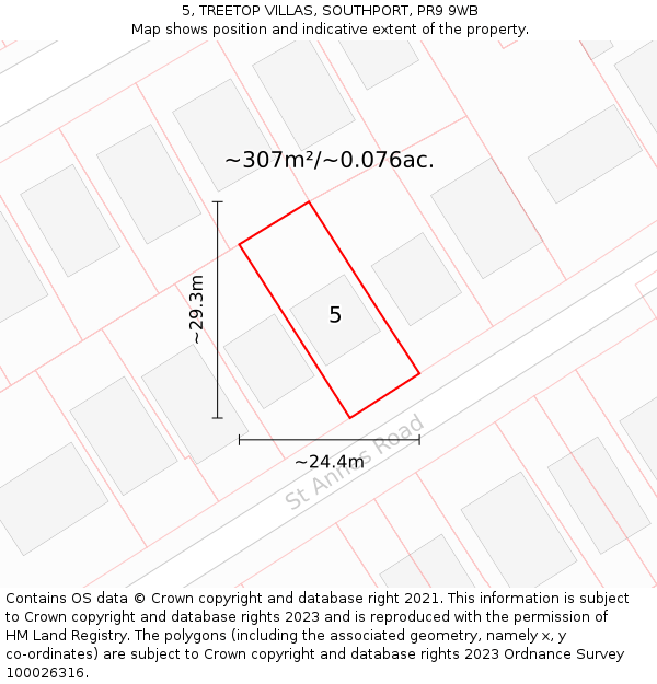 5, TREETOP VILLAS, SOUTHPORT, PR9 9WB: Plot and title map