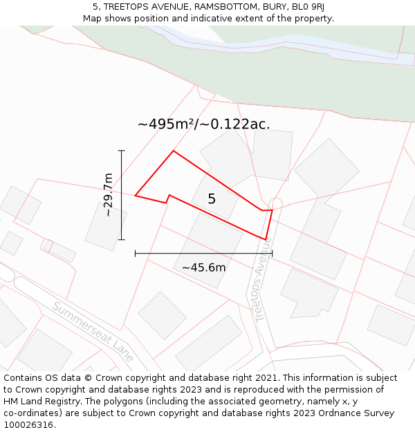 5, TREETOPS AVENUE, RAMSBOTTOM, BURY, BL0 9RJ: Plot and title map
