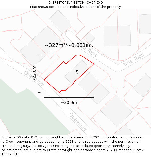 5, TREETOPS, NESTON, CH64 0XD: Plot and title map