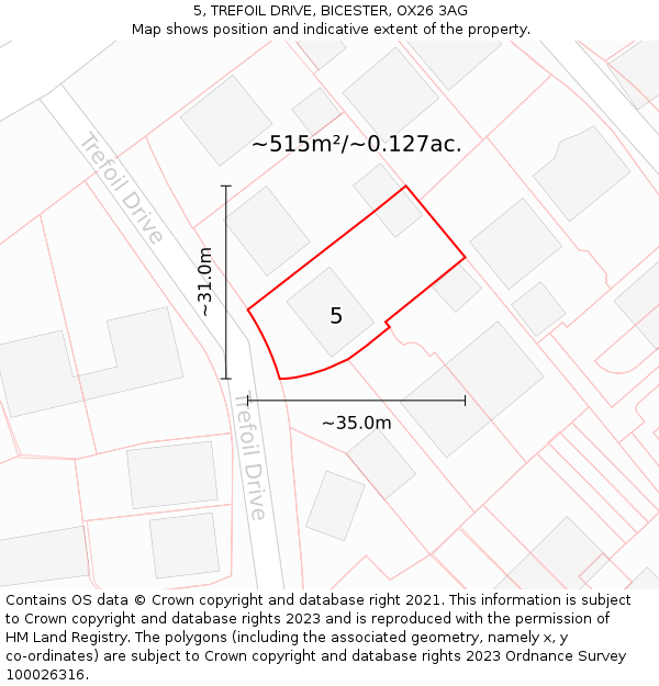 5, TREFOIL DRIVE, BICESTER, OX26 3AG: Plot and title map