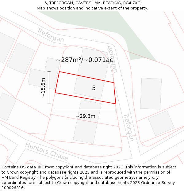 5, TREFORGAN, CAVERSHAM, READING, RG4 7XG: Plot and title map