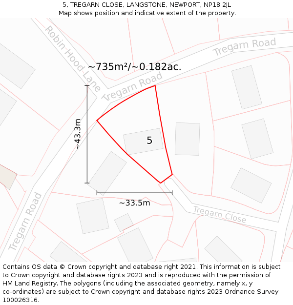 5, TREGARN CLOSE, LANGSTONE, NEWPORT, NP18 2JL: Plot and title map