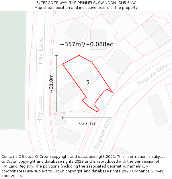 5, TREGOZE WAY, THE PRINNELS, SWINDON, SN5 6NW: Plot and title map