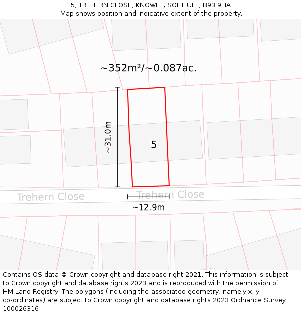 5, TREHERN CLOSE, KNOWLE, SOLIHULL, B93 9HA: Plot and title map